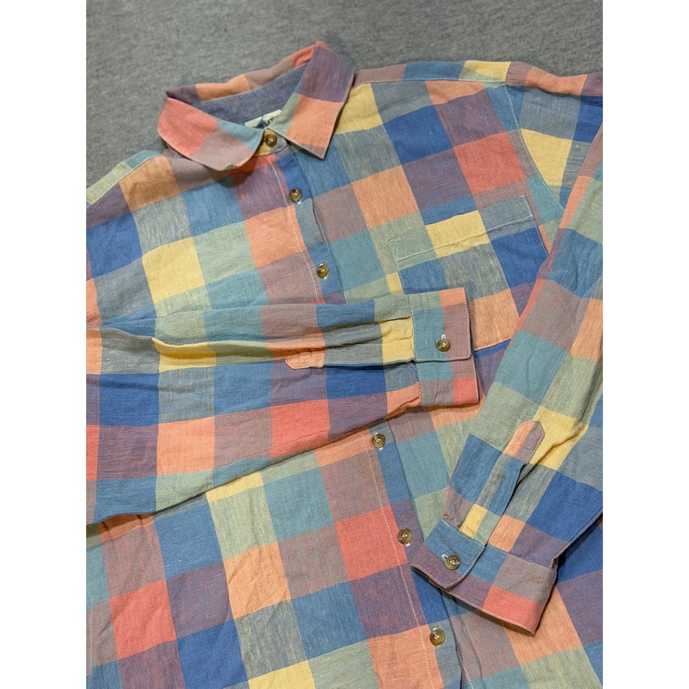 Pendleton Originals VTG Mens Large Linen Blend Plaid Button Down Shirt Checkered